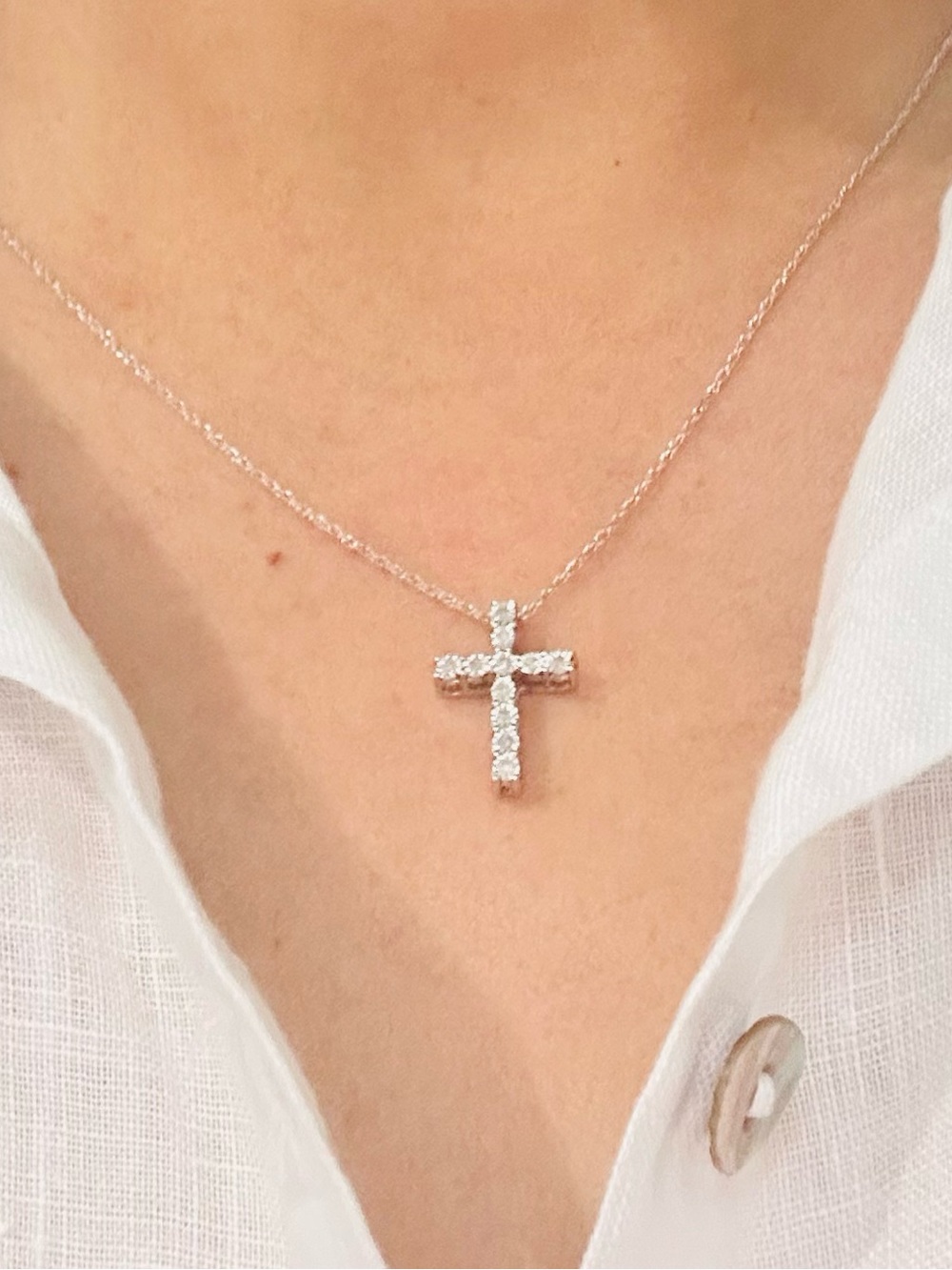 Lab Created White Sapphire Cross Pendant Necklace Sterling Silver 925